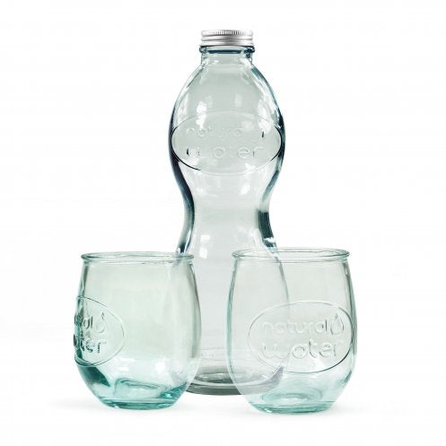 Recykleret glasflaske og 2 glas - Greenfeel.dk